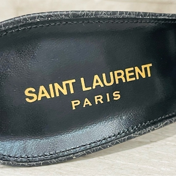 Saint Laurent Tribute Crackle Effect w/Studs Black Leather Stiletto Sandals Sz41 - Picture 13 of 16